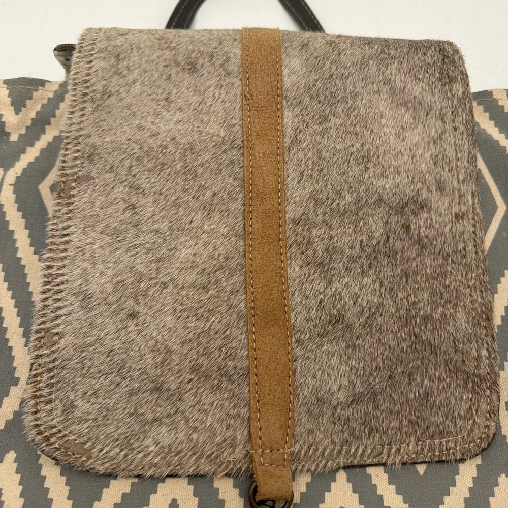 Myra Bag Backpack Artist's Impression Upcycled Canvas Leather Cowhide Gray OS